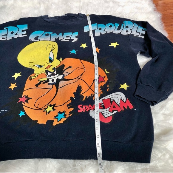 Space Jam Looney Tunes Tweety Bird Vintage 90s Dark Blue Sweatshirt Size M/L? - Picture 7 of 10